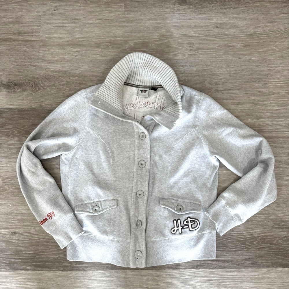 Harley-Davidson Grey Shawl Collar Button Up Cardigan Sweater Jacket Women's 2XL